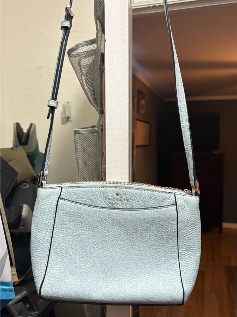 kate spade Light Blue Pebbled Leather Crossbody with Black Piping